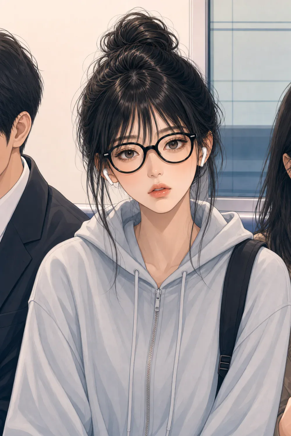 Her looking straight ahead