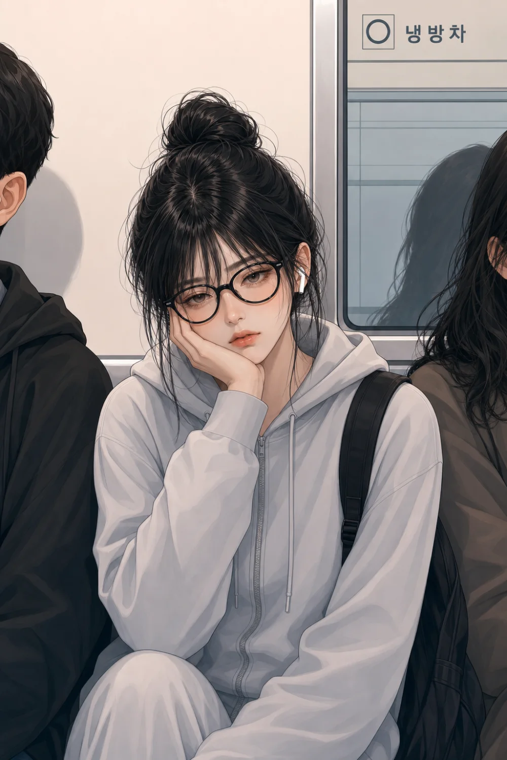 Her sitting on the subway