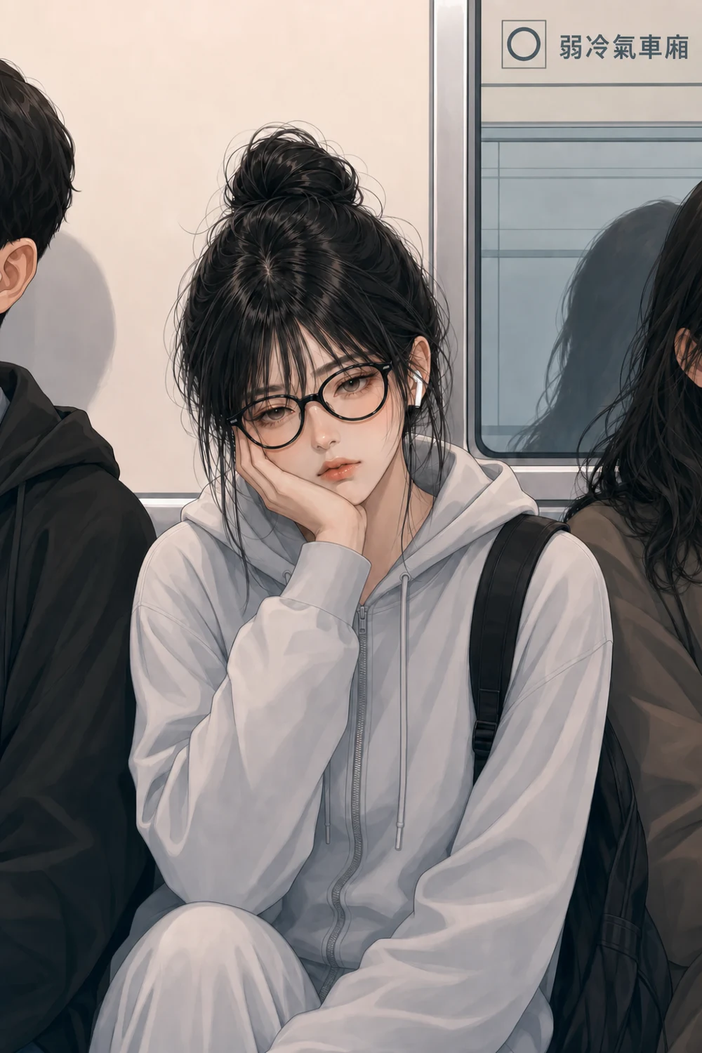 坐在地鐵上的她