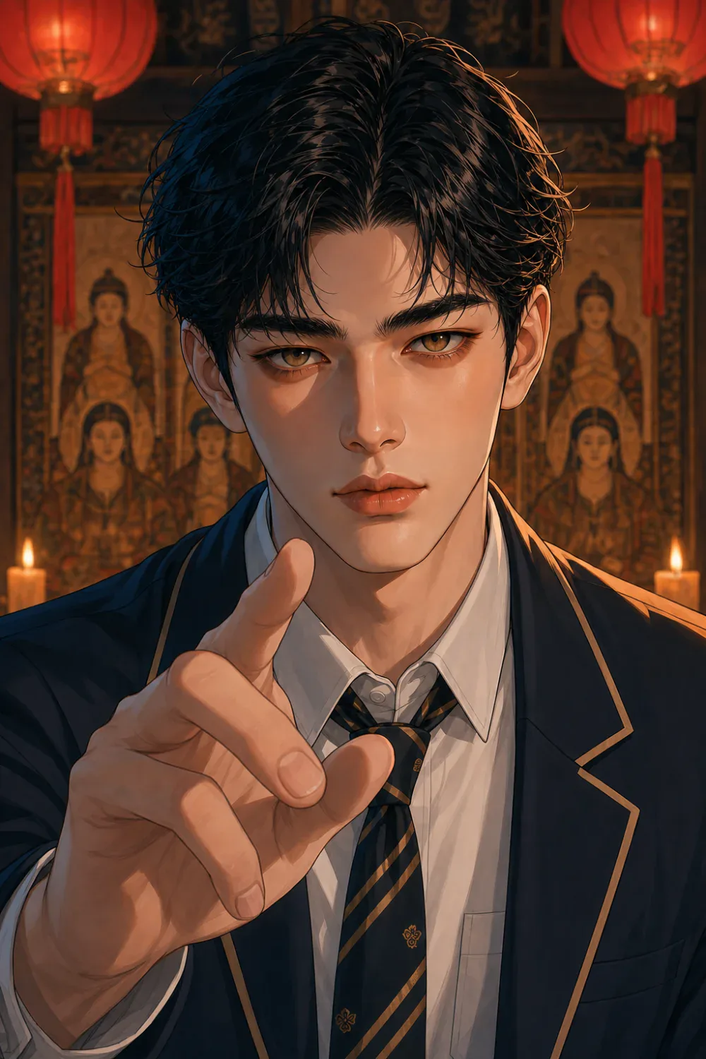 The mysterious man reaching out his hand