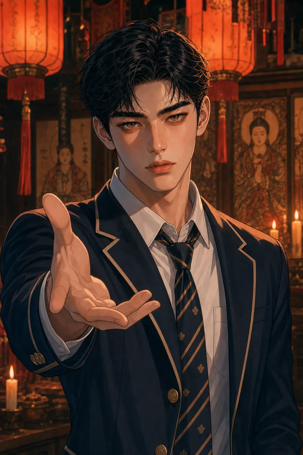The mysterious man reaching out his hand